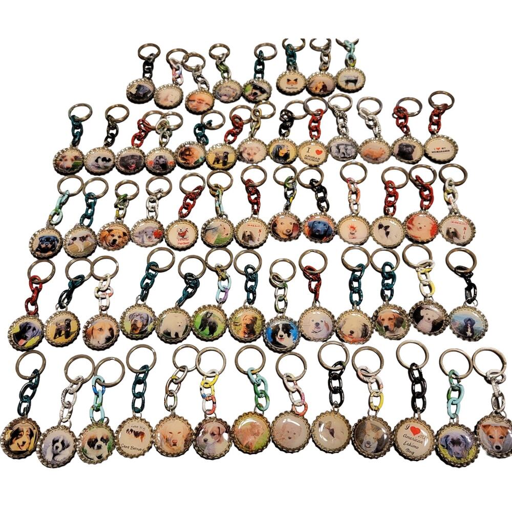 Wholesale 60 Dog Breed Bottle Cap Resin Keychains Variety Pack Handmade